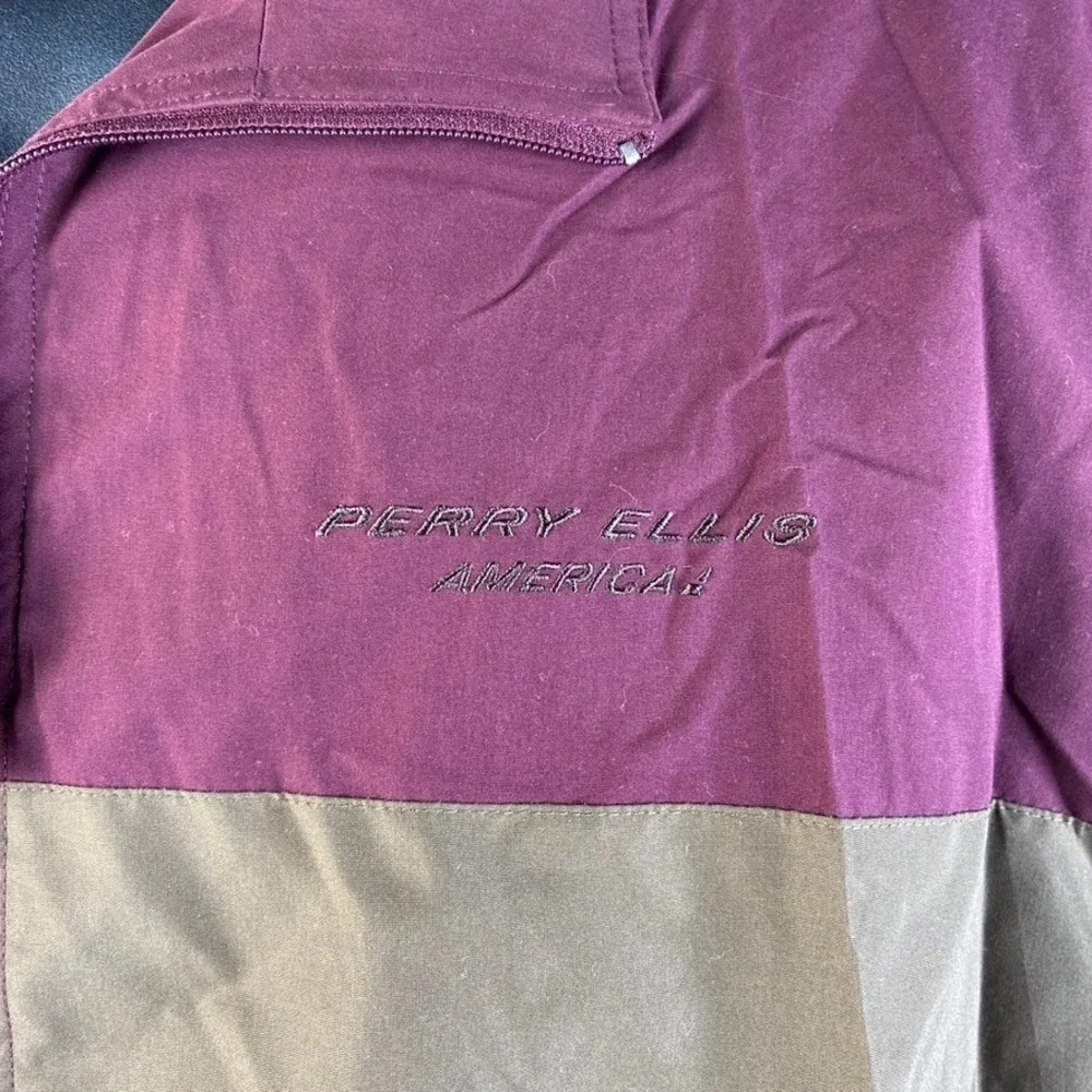 Perry Ellis America Active Mens XL Windbreaker Jacket Burgundy Olive Colorblock‎
